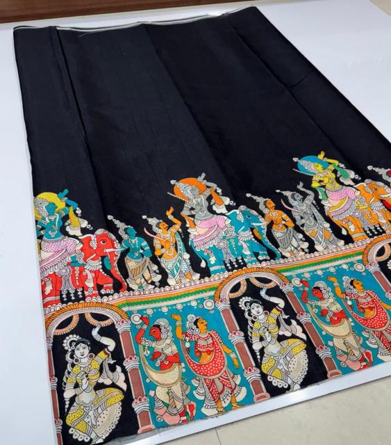 Svara kalamkari digital print surat silk sarees